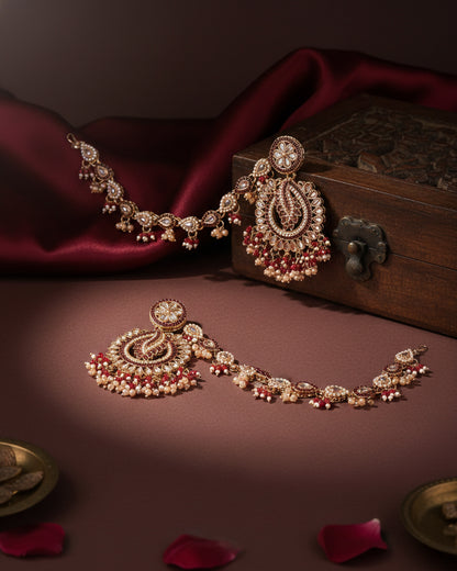 Red Arajashree Bahubali Chandbali with Sahara