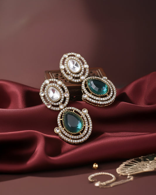 Teal Green Hania Premium Designer Zircone Polki Dupe Earring