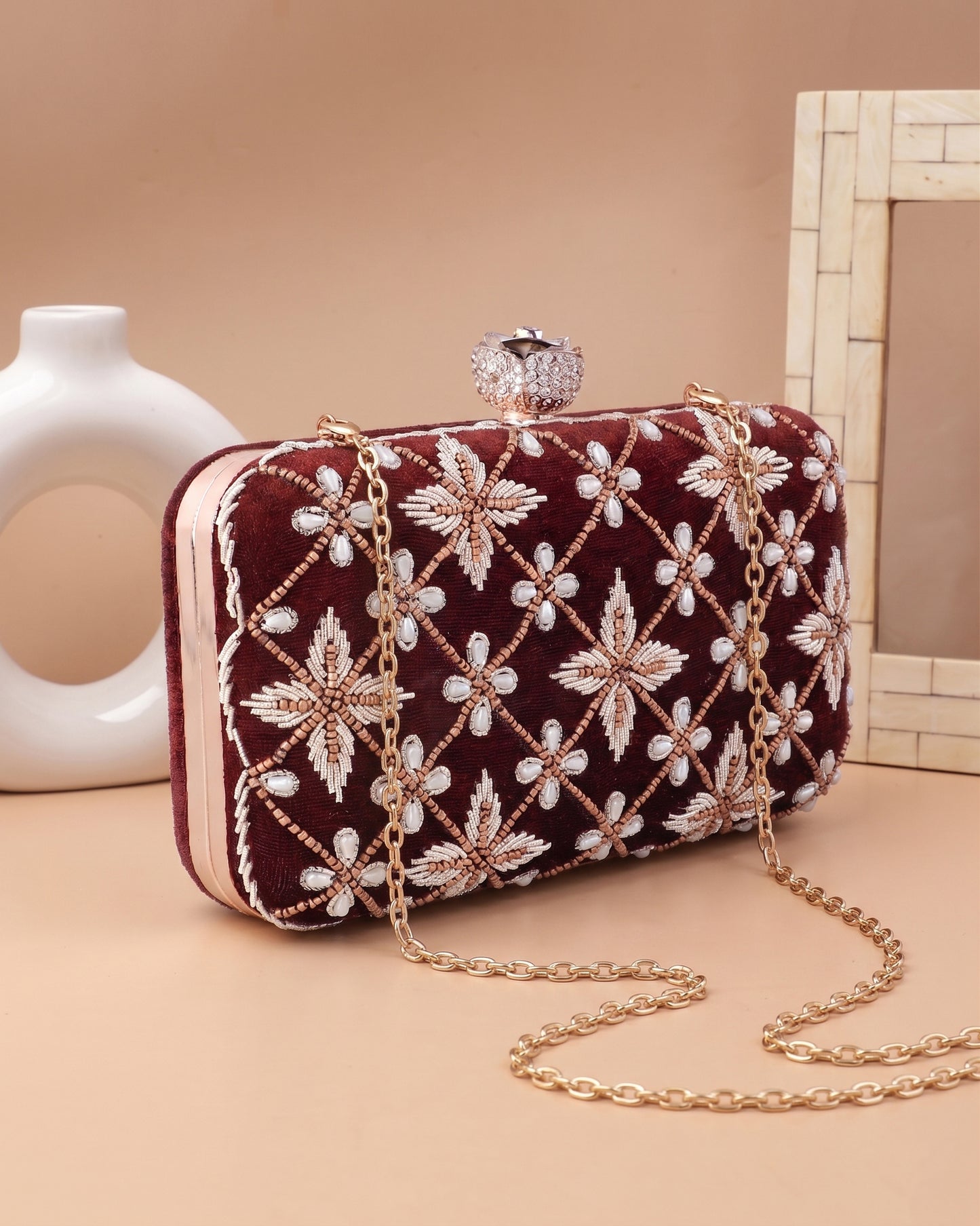 Brown Kyron Embroidered Clutch