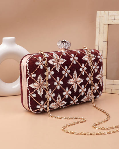 Brown Kyron Embroidered Clutch
