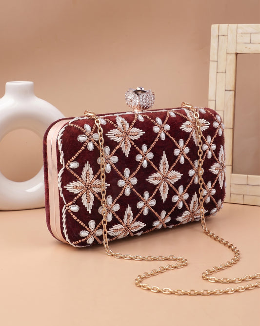 Brown Kyron Embroidered Clutch