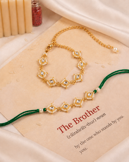 Green Misha Bhaiya Bhabhi Rakhi Bracelet Set | Tilak Set Included