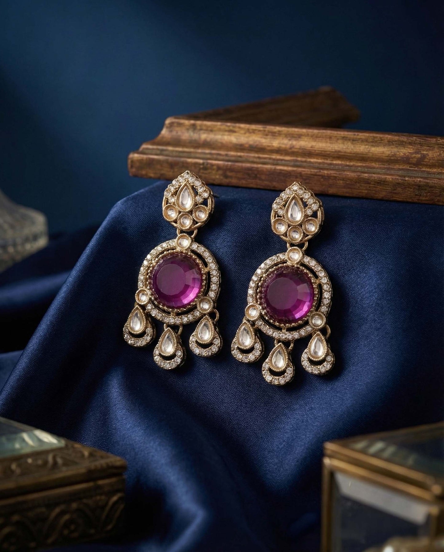 Purple Niyoti Premium Designer Zircone Polki Dupe Earring