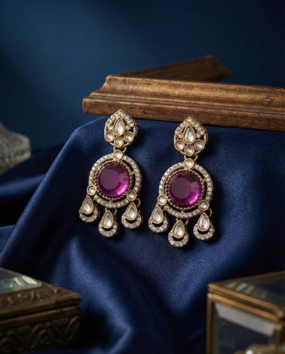Purple Niyoti Premium Designer Zircone Polki Dupe Earring