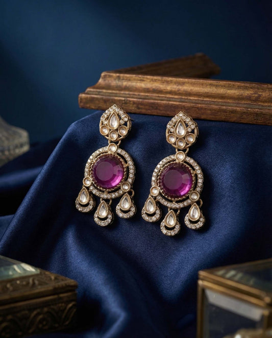 Purple Niyoti Premium Designer Zircone Polki Dupe Earring