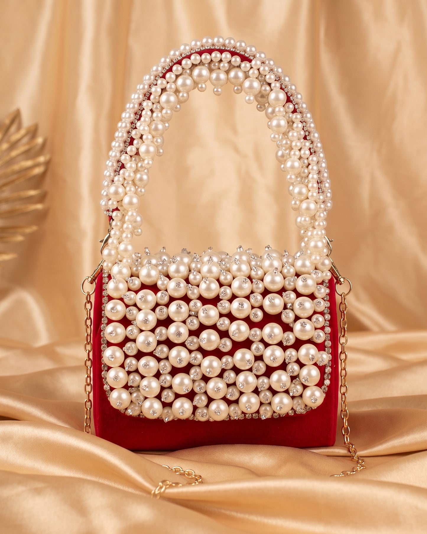 Red Bella Pearlstone Flap Clutch