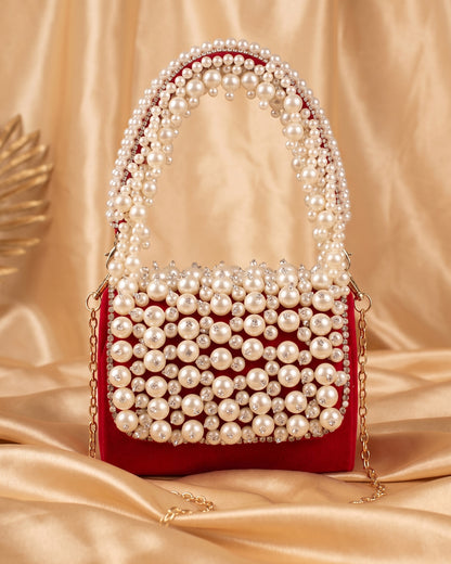 Red Bella Pearlstone Flap Clutch
