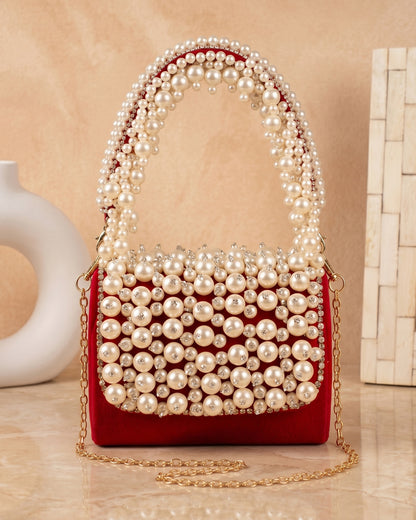 Red Bella Pearlstone Flap Clutch