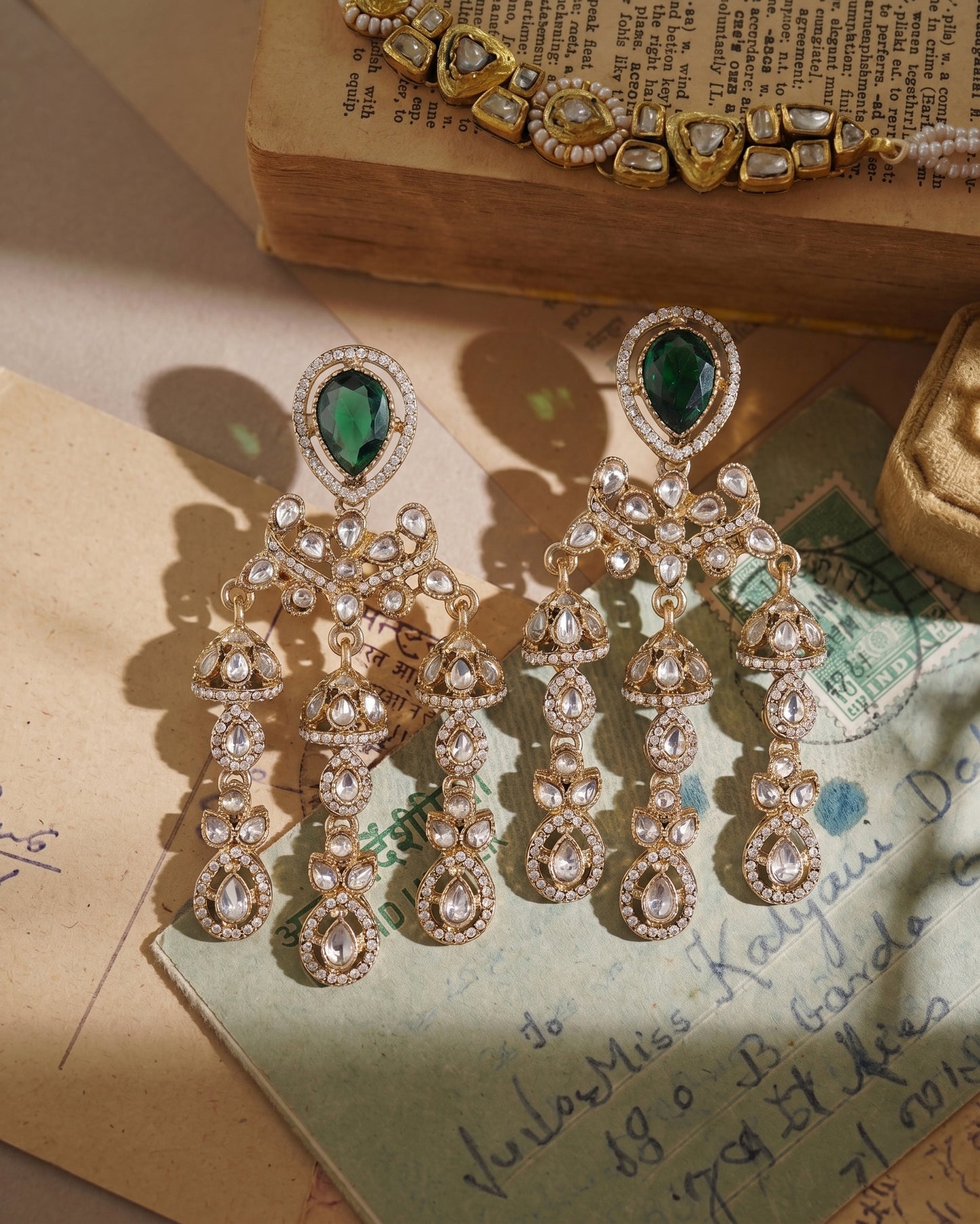 Green Ruvika Designer Zircone Polki Dupe Earring