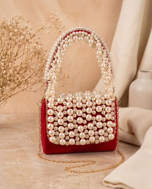 Red Bella Pearlstone Flap Clutch