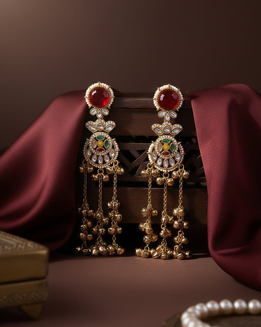 Red Multi Isharv Kashmiri Look Ghunghru Earring