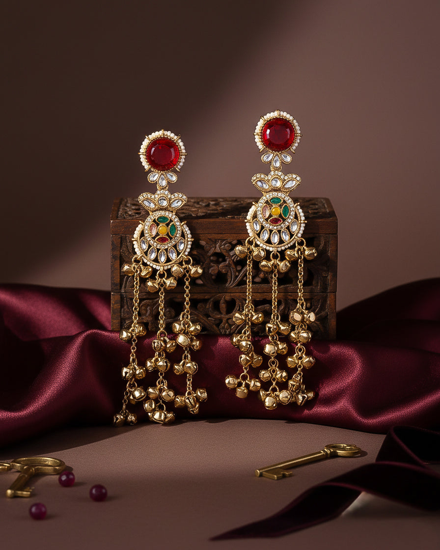 Red Multi Isharv Kashmiri Look Ghunghru Earring