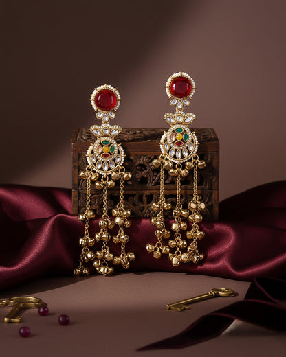 Red Multi Isharv Kashmiri Look Ghunghru Earring