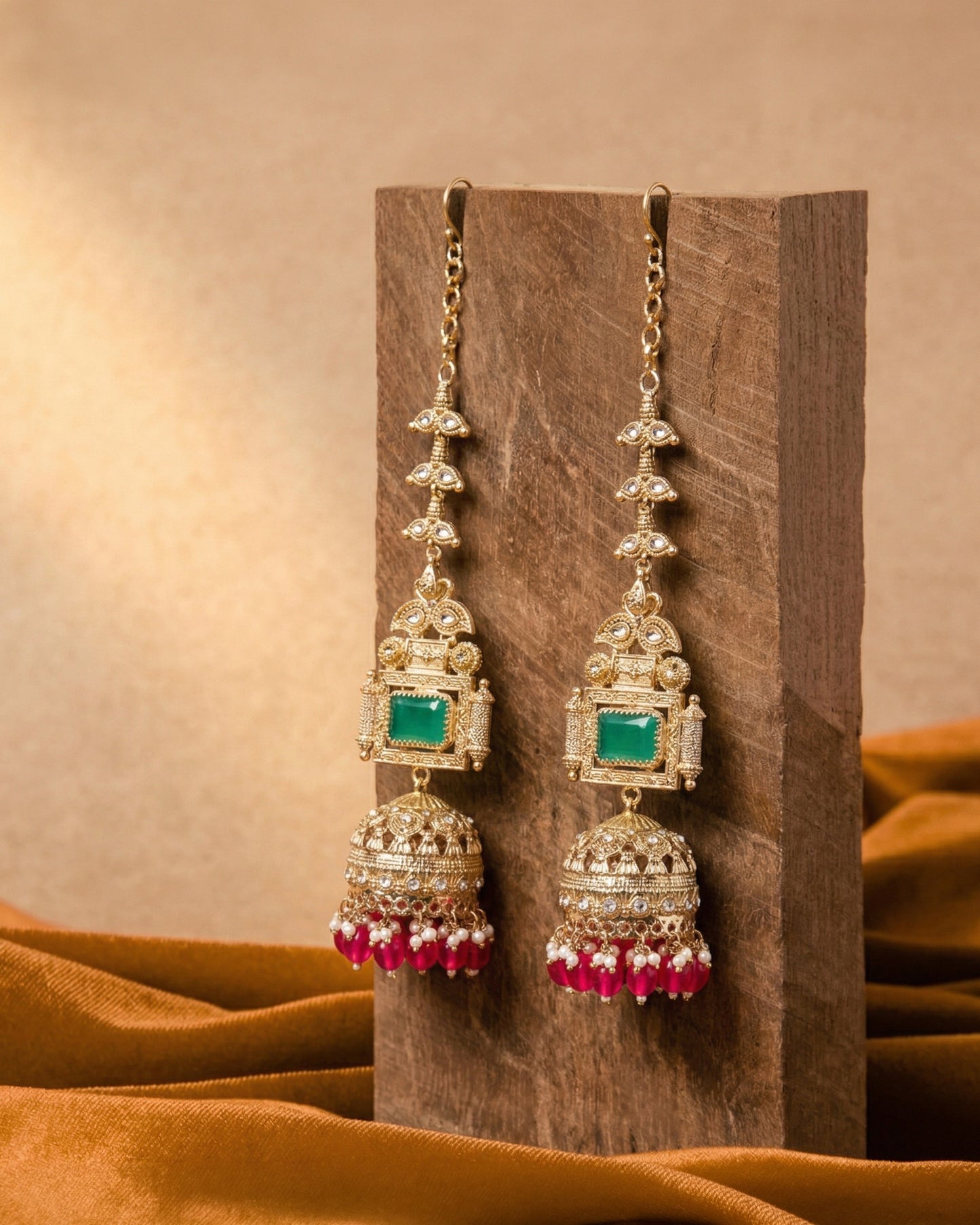 Green Ruby Nainika Jhumka Earring With Sahara