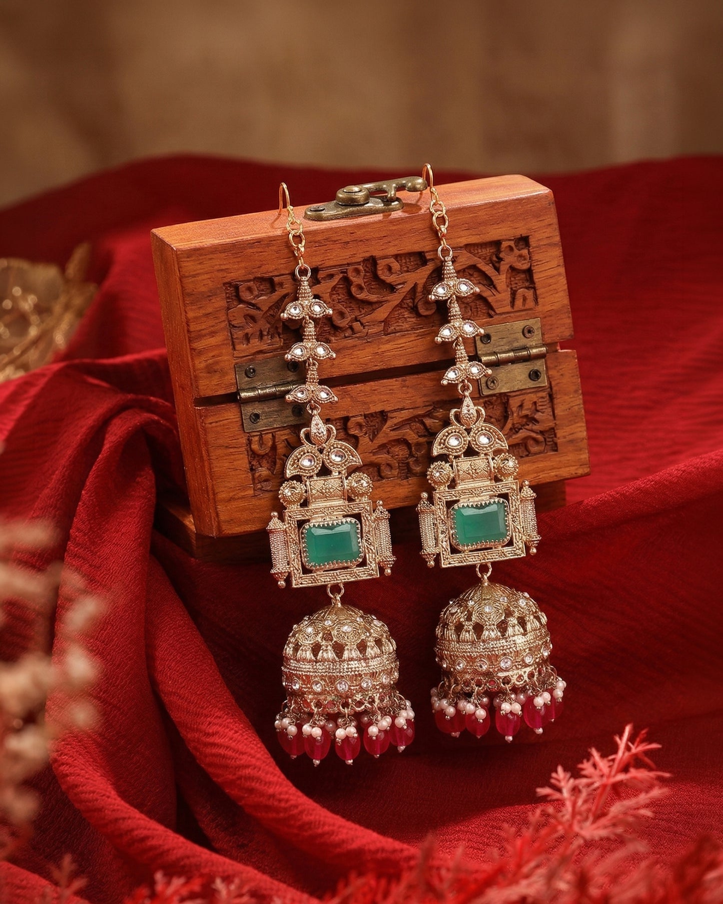 Green Ruby Nainika Jhumka Earring With Sahara