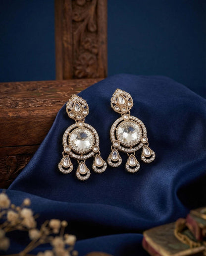 Silver Niyoti Premium Designer Zircone Polki Dupe Earring