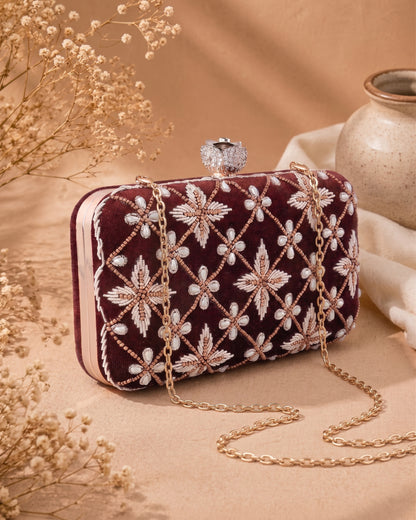 Brown Kyron Embroidered Clutch