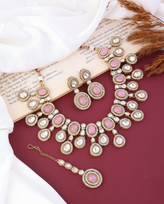 Blush Sehaj Premium Polki Dupe Necklace with Earring and Teeka