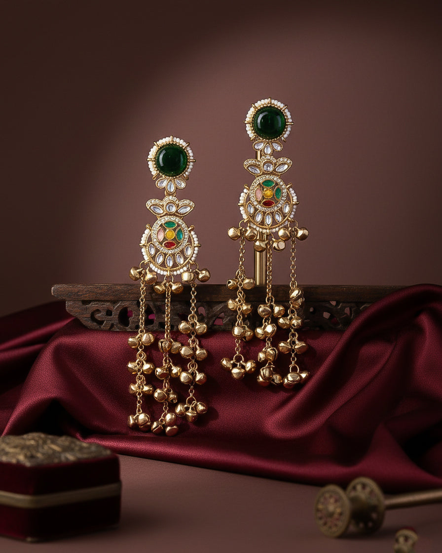 Green Multi Isharv Kashmiri Look Ghunghru Earring