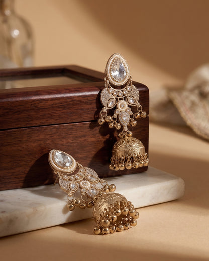 White Kairina Kashmiri Look Ghunghru Jhumka Earring