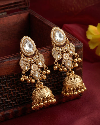 White Kairina Kashmiri Look Ghunghru Jhumka Earring