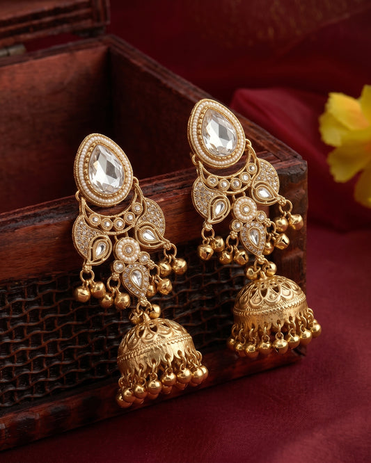 White Kairina Kashmiri Look Ghunghru Jhumka Earring