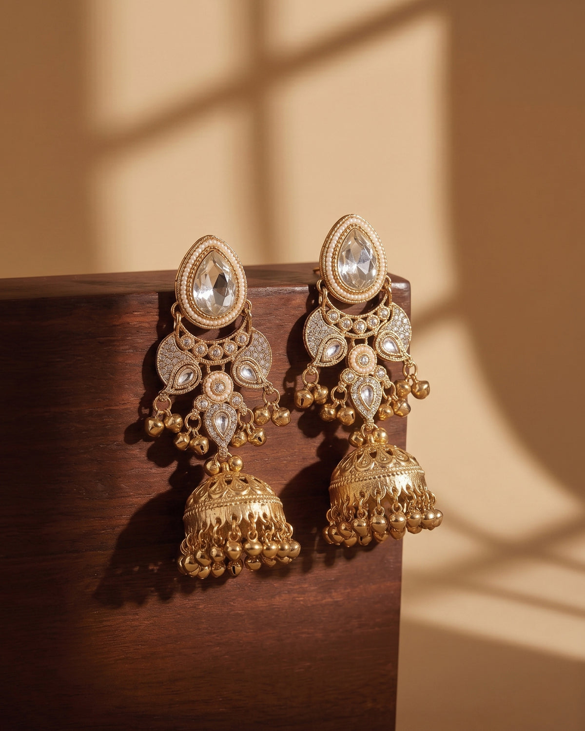 White Kairina Kashmiri Look Ghunghru Jhumka Earring