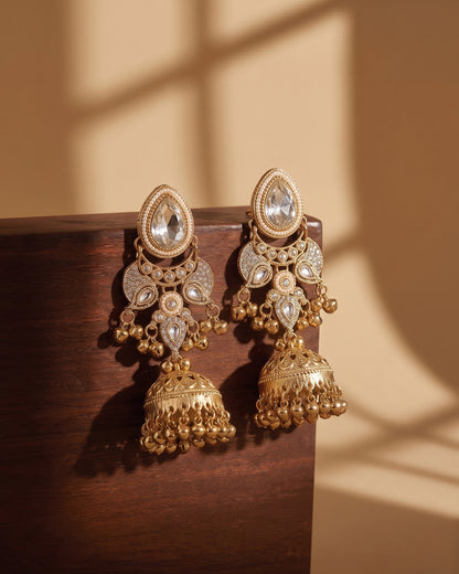 White Kairina Kashmiri Look Ghunghru Jhumka Earring