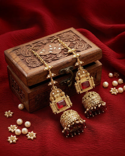 Maroon Nainika Jhumka Earring With Sahara