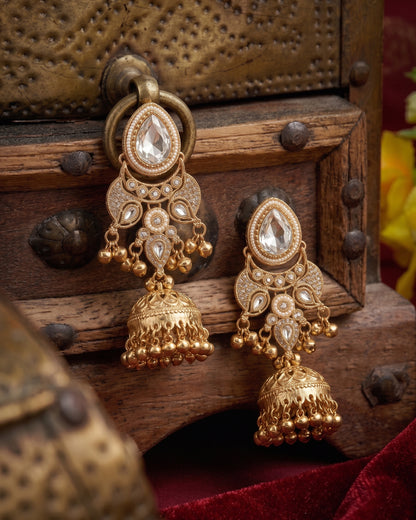 White Kairina Kashmiri Look Ghunghru Jhumka Earring