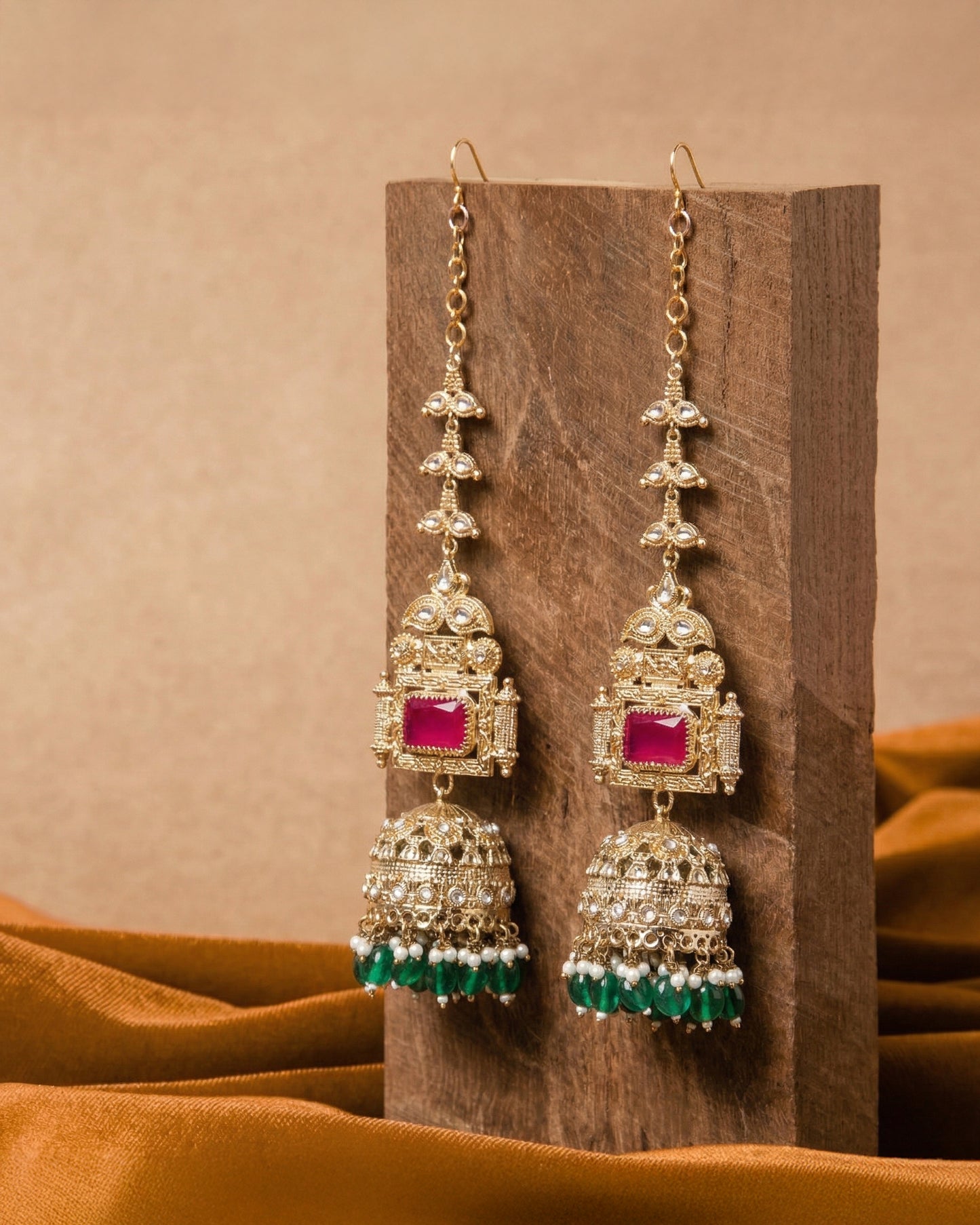 Ruby Green Nainika Jhumka Earring With Sahara
