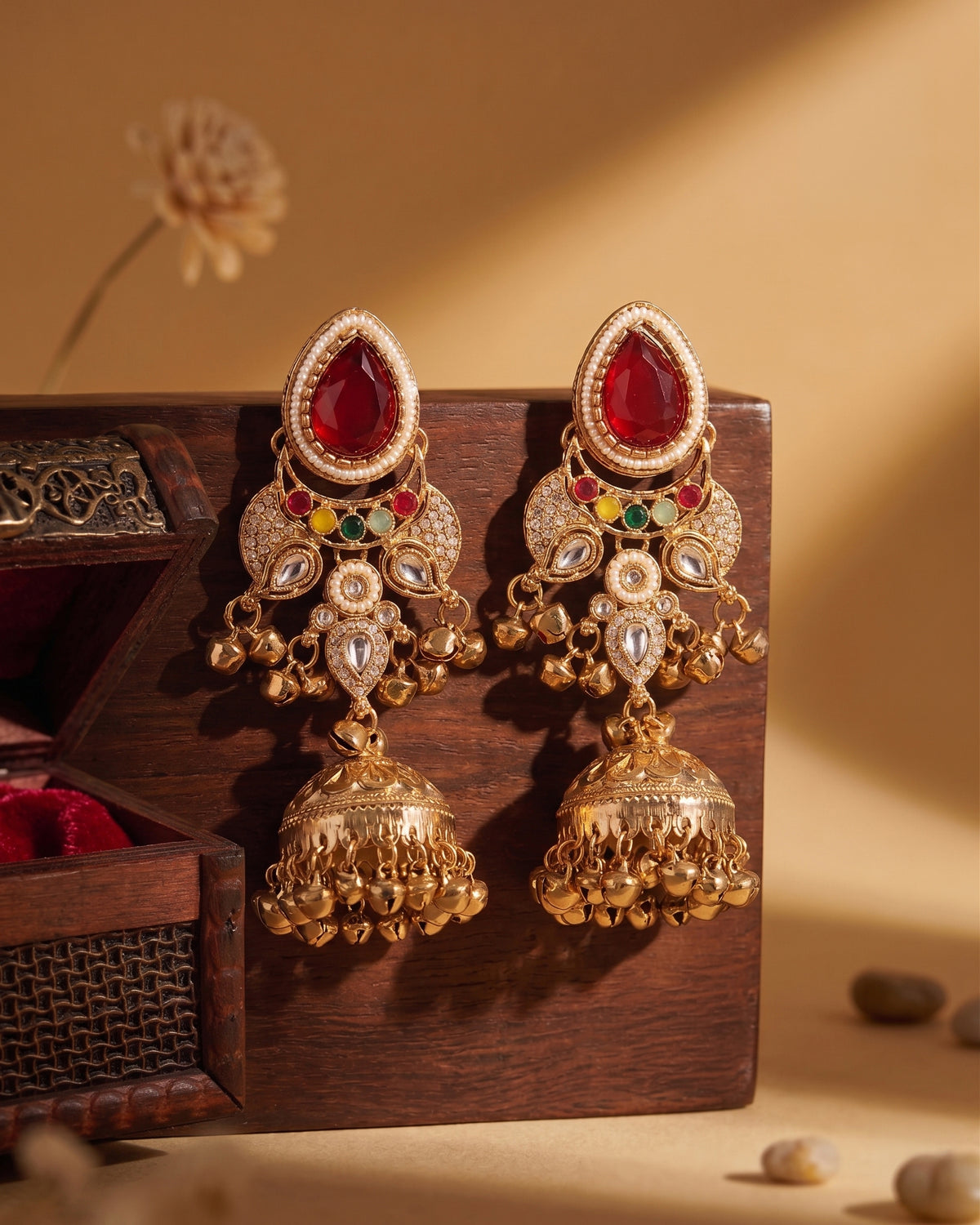 Ruby Multi Kairina Kashmiri Look Ghunghru Jhumka Earring