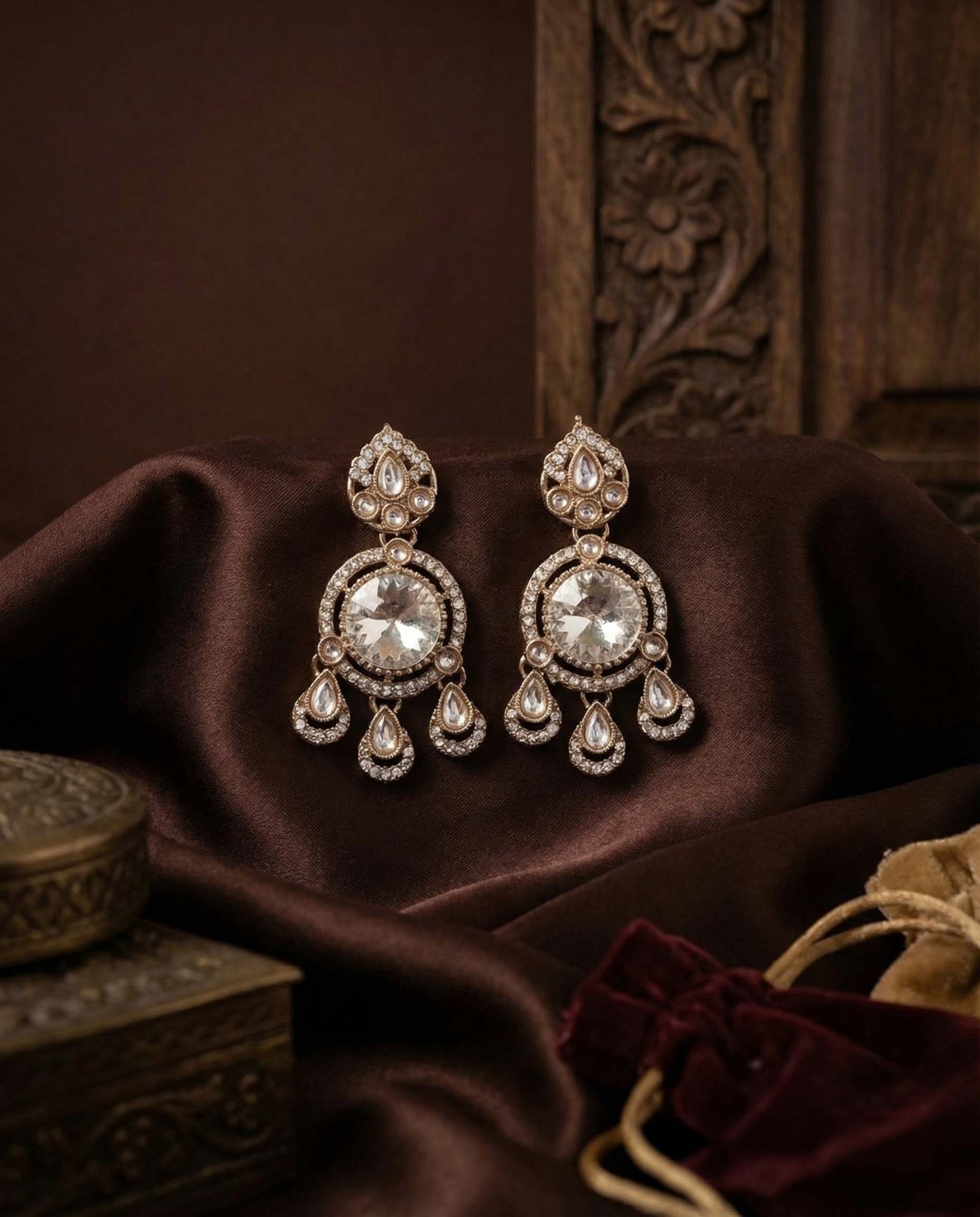Silver Niyoti Premium Designer Zircone Polki Dupe Earring