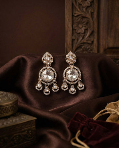 Silver Niyoti Premium Designer Zircone Polki Dupe Earring