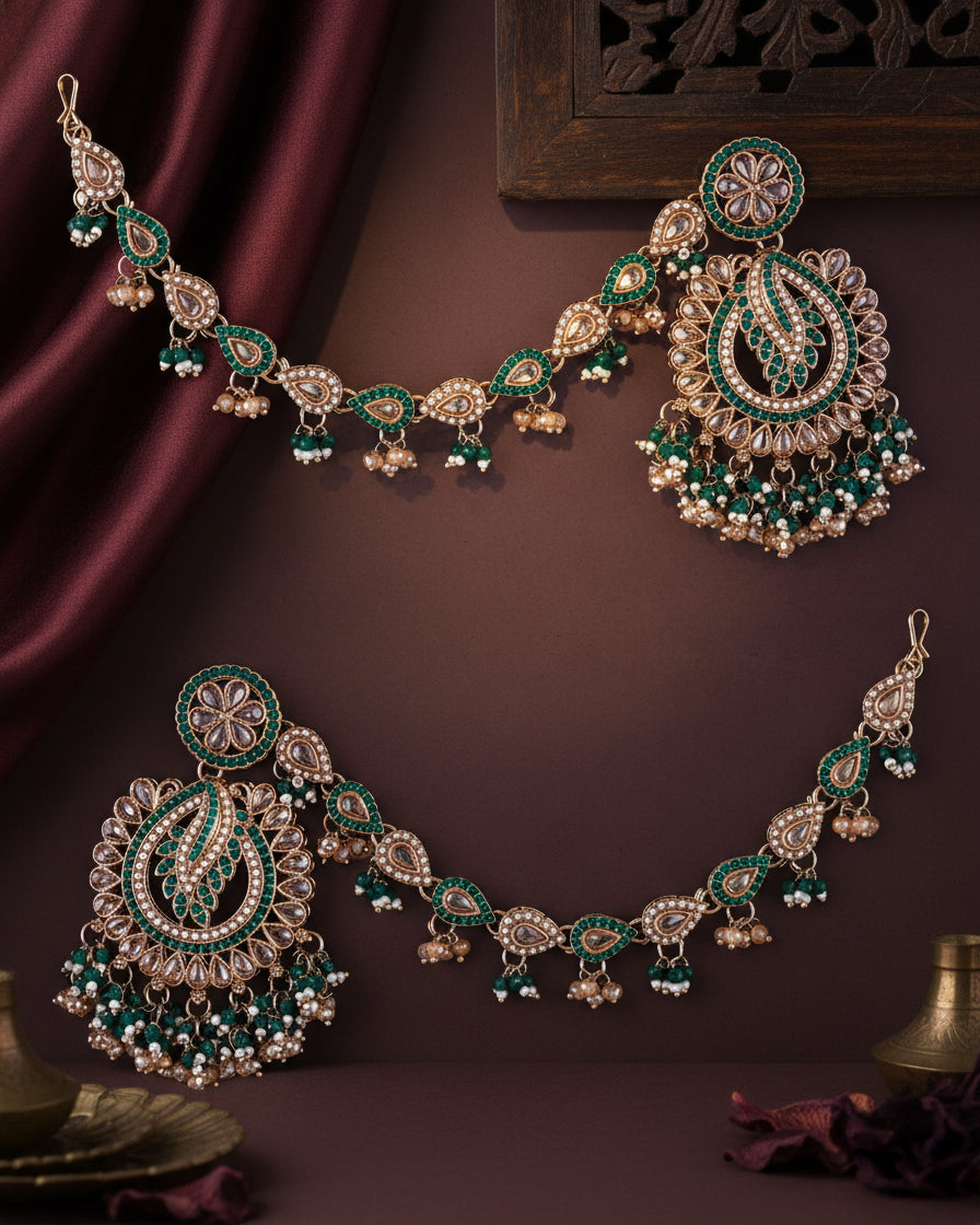 Green Arajashree Bahubali Chandbali with Sahara