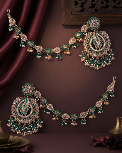 Green Arajashree Bahubali Chandbali with Sahara