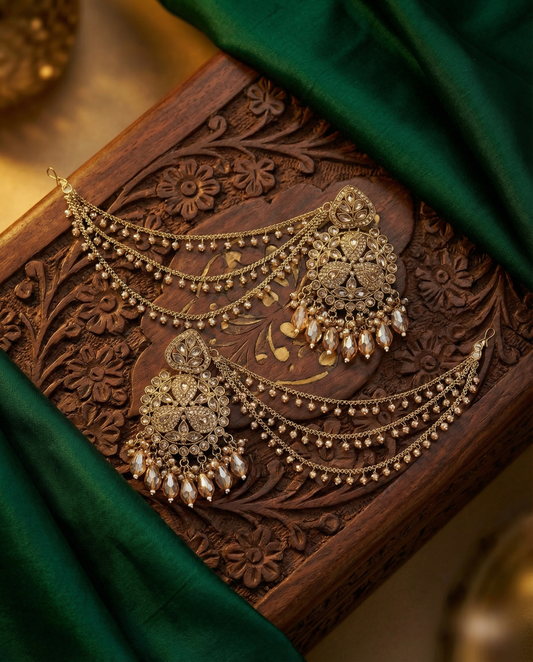 Gold Arambhi Bahubali Chandbali with Sahara