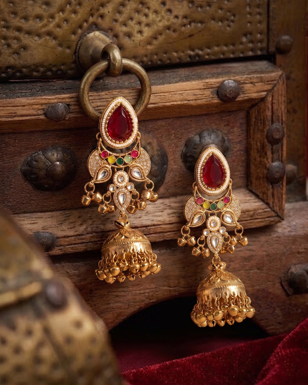 Ruby Multi Kairina Kashmiri Look Ghunghru Jhumka Earring