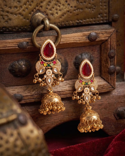 Ruby Multi Kairina Kashmiri Look Ghunghru Jhumka Earring