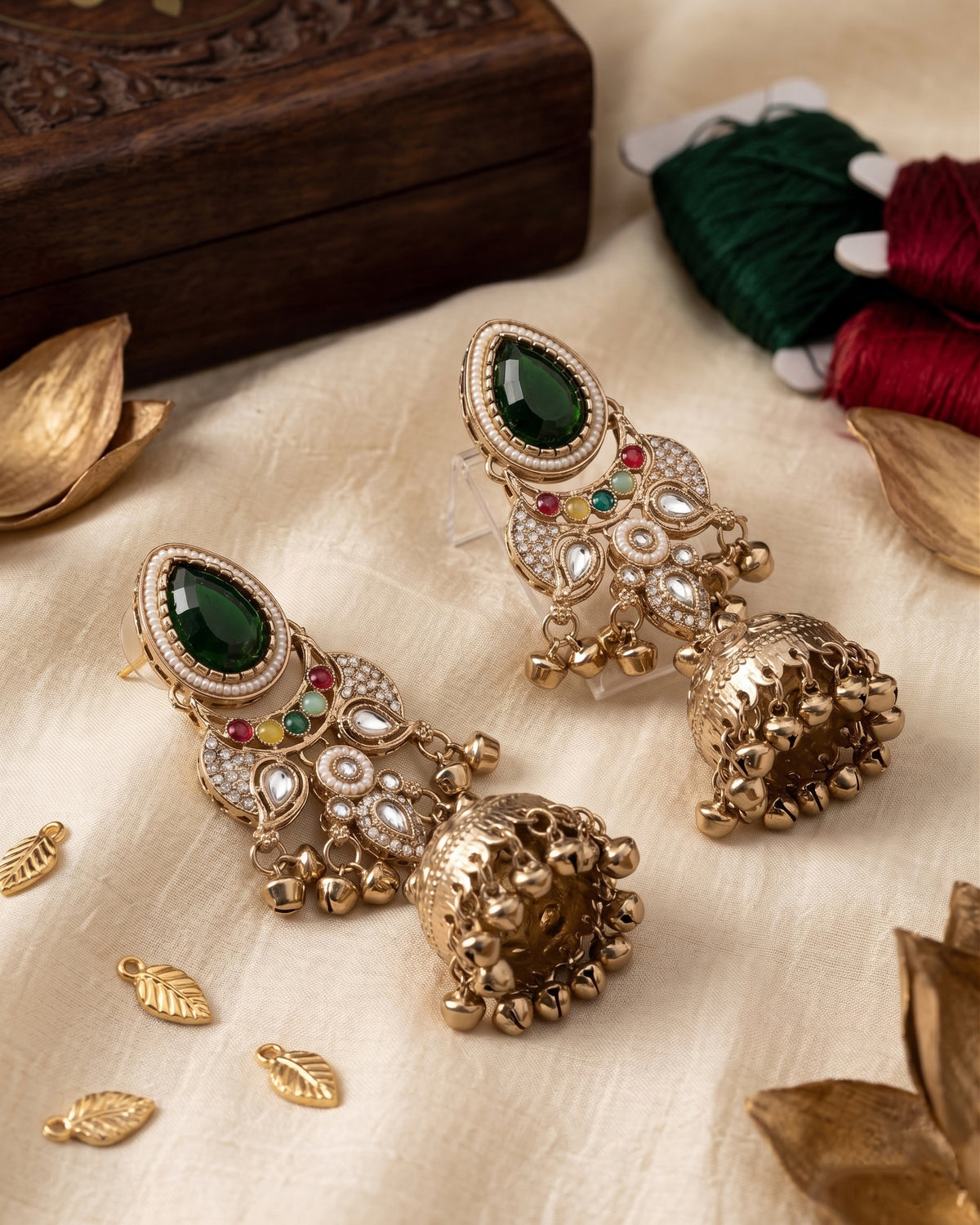Green Multi Kairina Kashmiri Look Ghunghru Jhumka Earring
