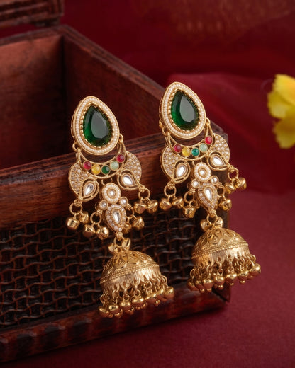 Green Multi Kairina Kashmiri Look Ghunghru Jhumka Earring