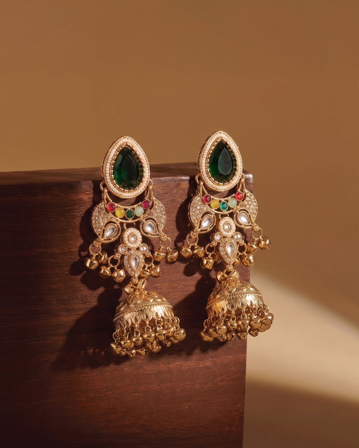 Green Multi Kairina Kashmiri Look Ghunghru Jhumka Earring