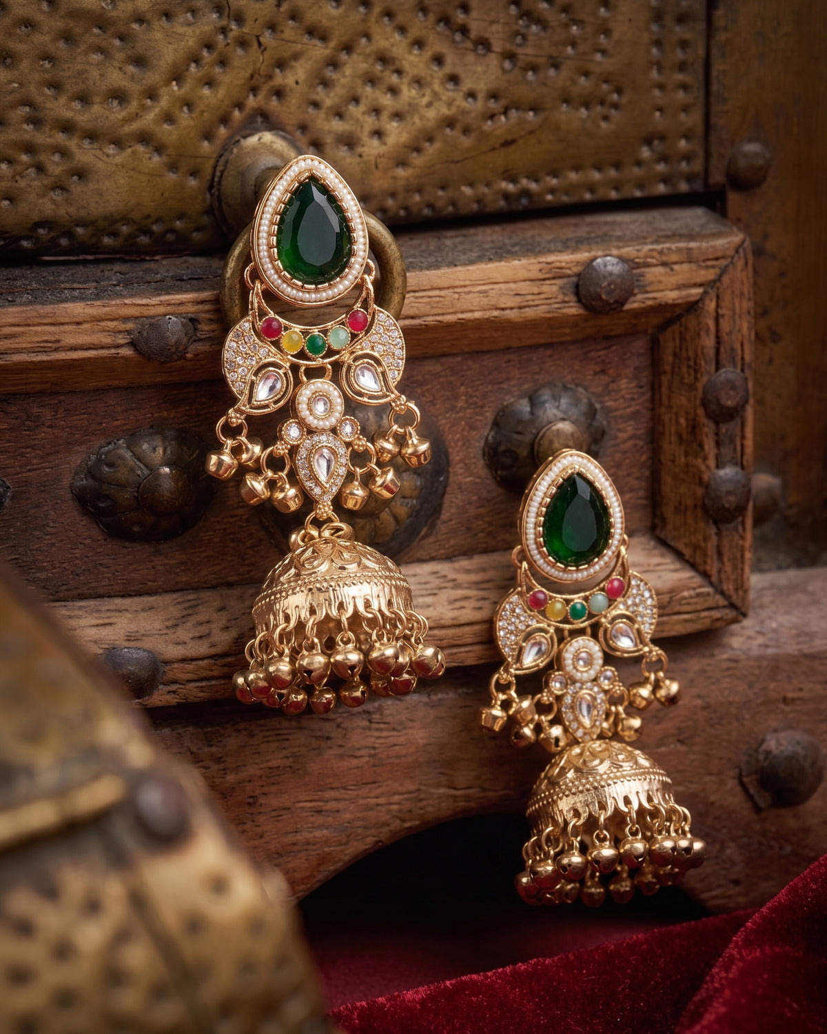 Green Multi Kairina Kashmiri Look Ghunghru Jhumka Earring