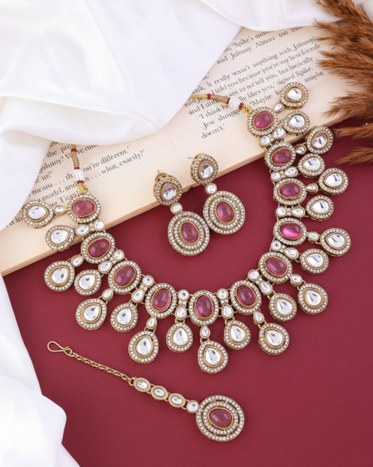 Onion Sehaj Premium Polki Dupe Necklace with Earring and Teeka