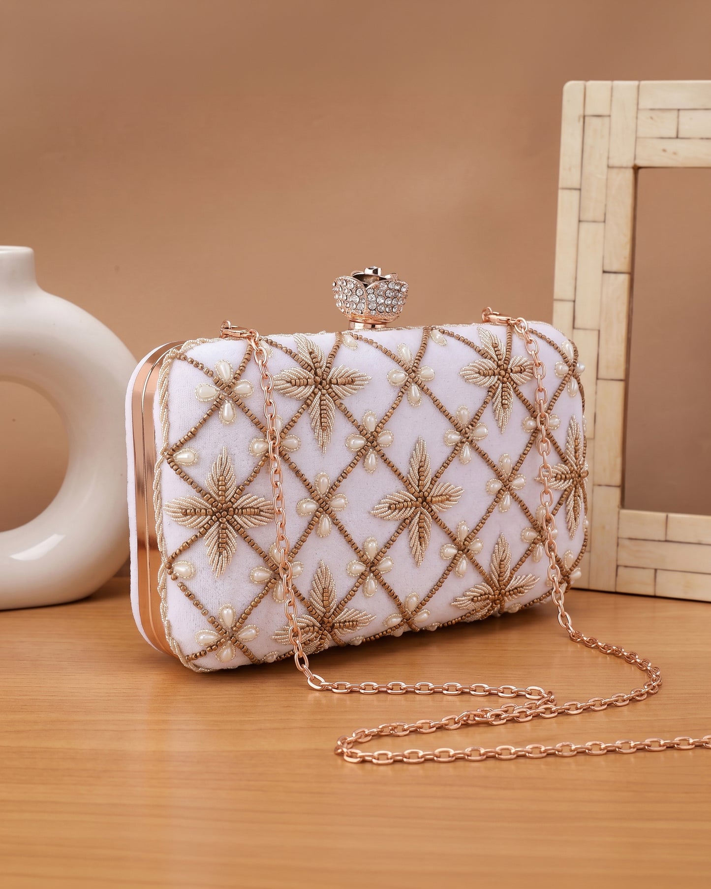 White Kyron Embroidered Clutch