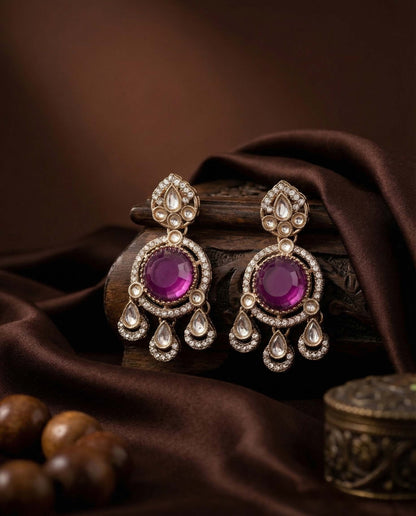 Purple Niyoti Premium Designer Zircone Polki Dupe Earring