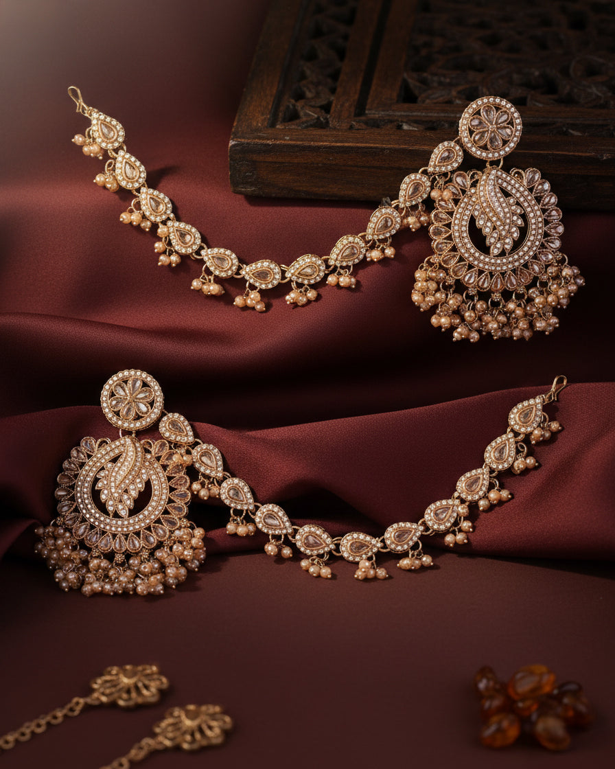 Golden Arajashree Bahubali Chandbali with Sahara
