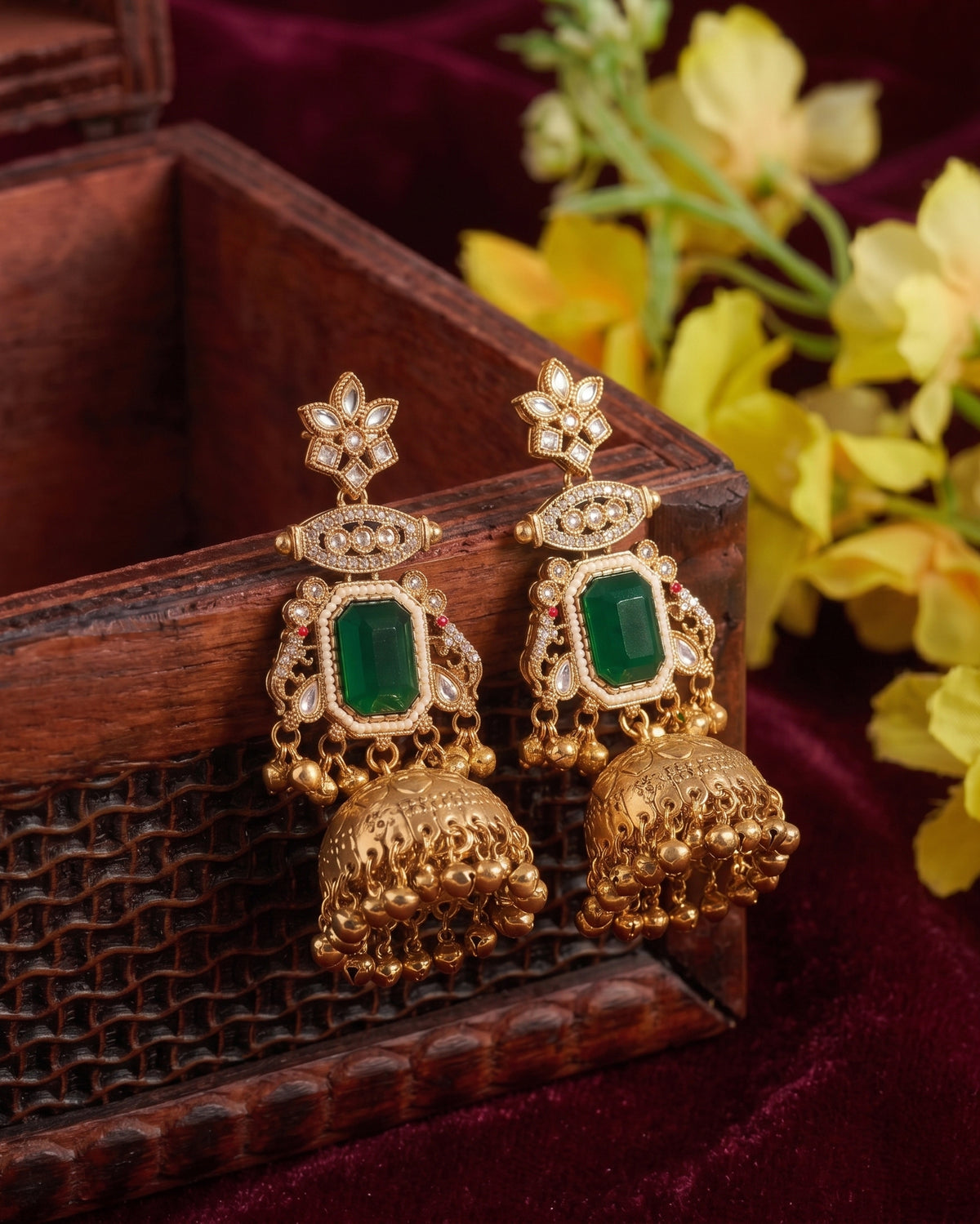 Emerald Marisha Kashmiri Look Ghunghru Jhumka Earring
