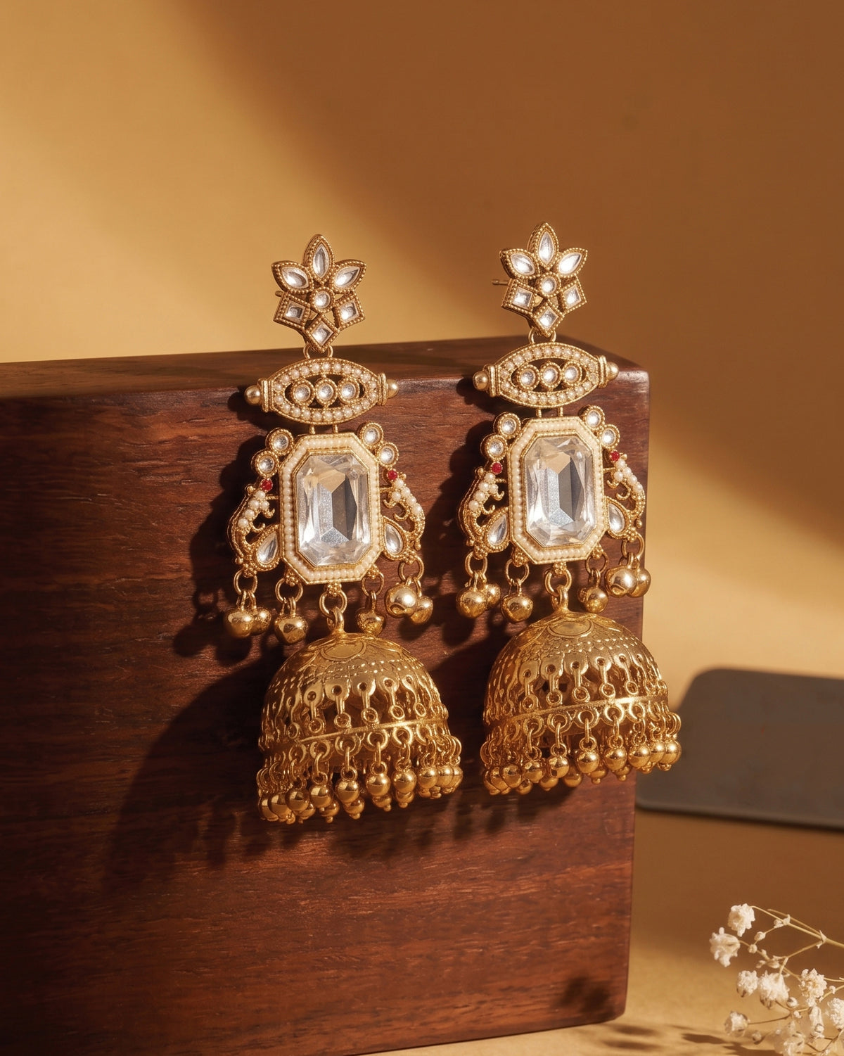 White Marisha Kashmiri Look Ghunghru Jhumka Earring
