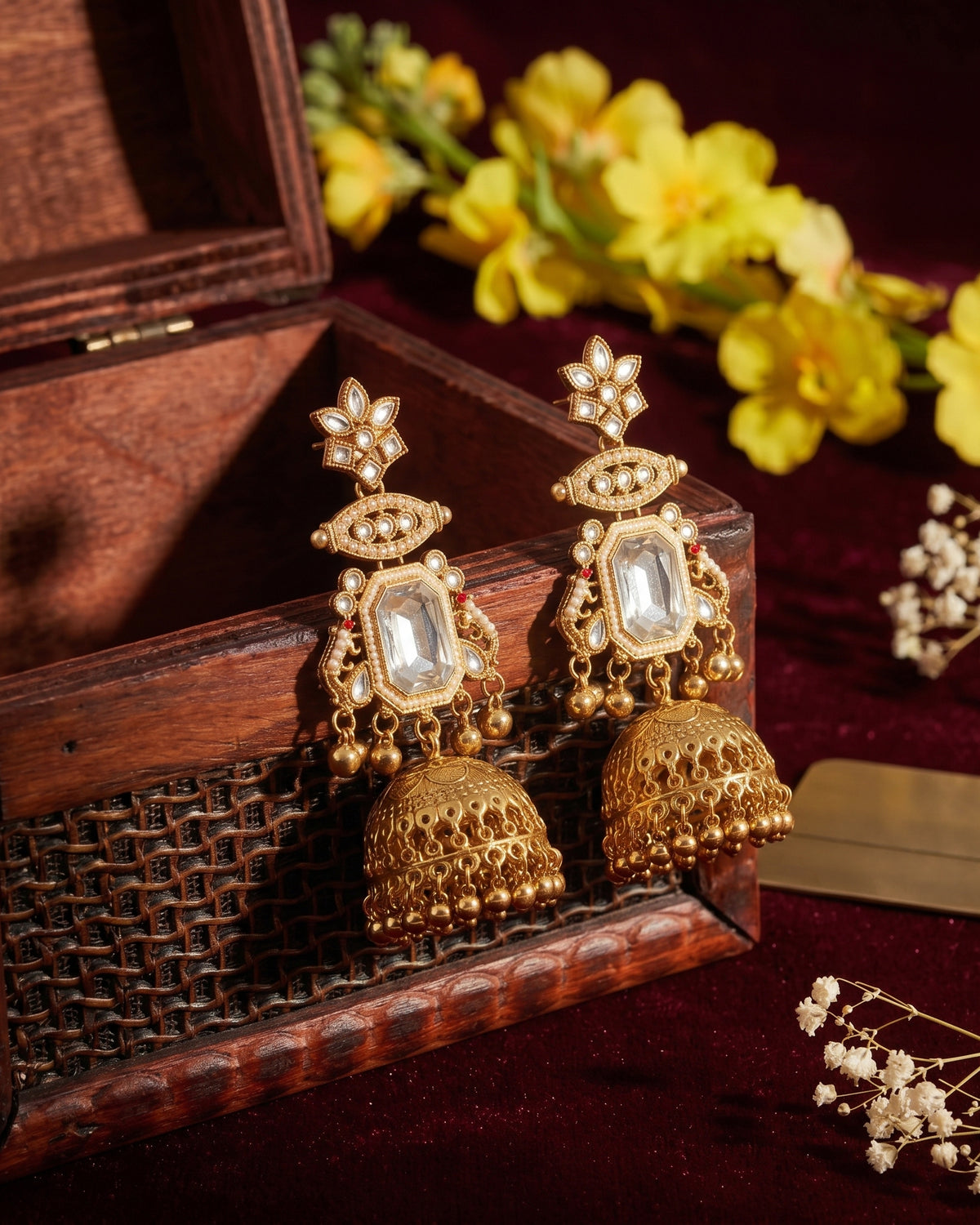 White Marisha Kashmiri Look Ghunghru Jhumka Earring